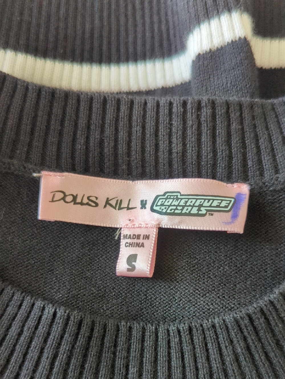 Dolls Kill x Powderpuff Black Cartoon And Flower Graphic Sweater - Picture 8 of 10